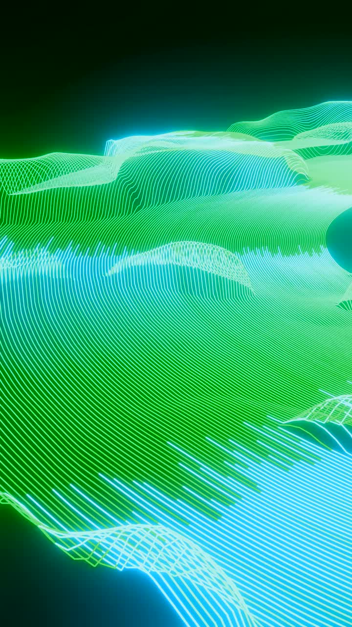 Abstract teal mesh forming a shifting landscape of connected lines